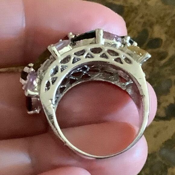 NWOT Sterling SILVER 925 MULTICOLOUR FLORAL COCKTAIL LARGE RING SIZE US 8.5 - Picture 5 of 9